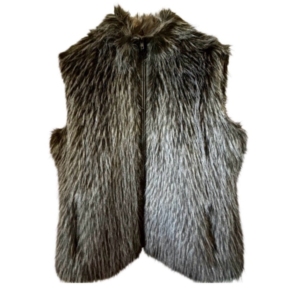 🐨Pamela McCoy Collections Faux Fur Leather Trimmed Vest, Size Medium